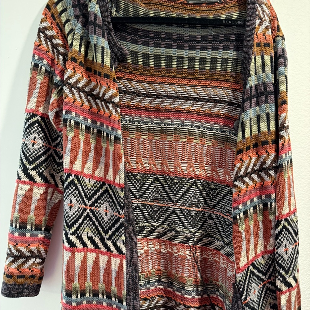 Peruvian Connection Aztec Print Cardigan in Coral and Black